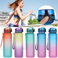 1l portable outdoor sports motivational fitness leak proof water bottle with time maker drinking cups