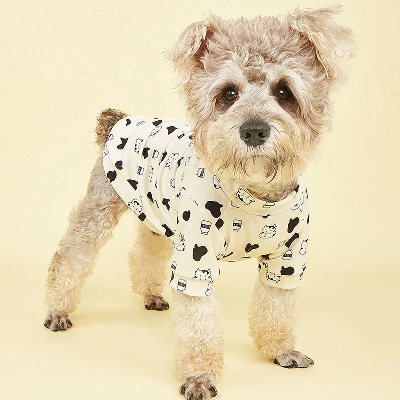 2023 New Summer Fashion Cute Shirt Pet Clothing Printed with Black White Cow Dog Clothing Hot Selling Pet Apparel