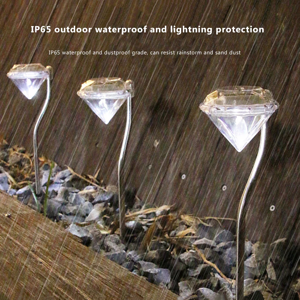 

4x Solar Diamond Lights Solar Energy Colour Changing Stainless Steel LED Outdoor Garden Stake Lanterns Lawn Path Decor Lamps