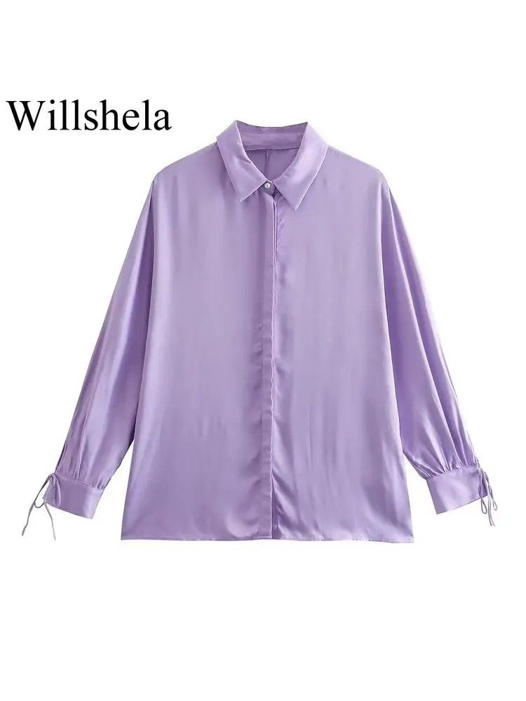 

Willshela Women Fashion Solid Single Breasted Blouse Vintage Long Sleeves Lapel Neck Female Chic Lady Shirts Outfits