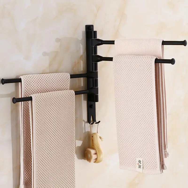 

European Black Space Aluminum Bathroom Towel Rack Rotating Rod Towel Rack Hotel Towel Rack 3 Bar Movable Pole Wall Mounted