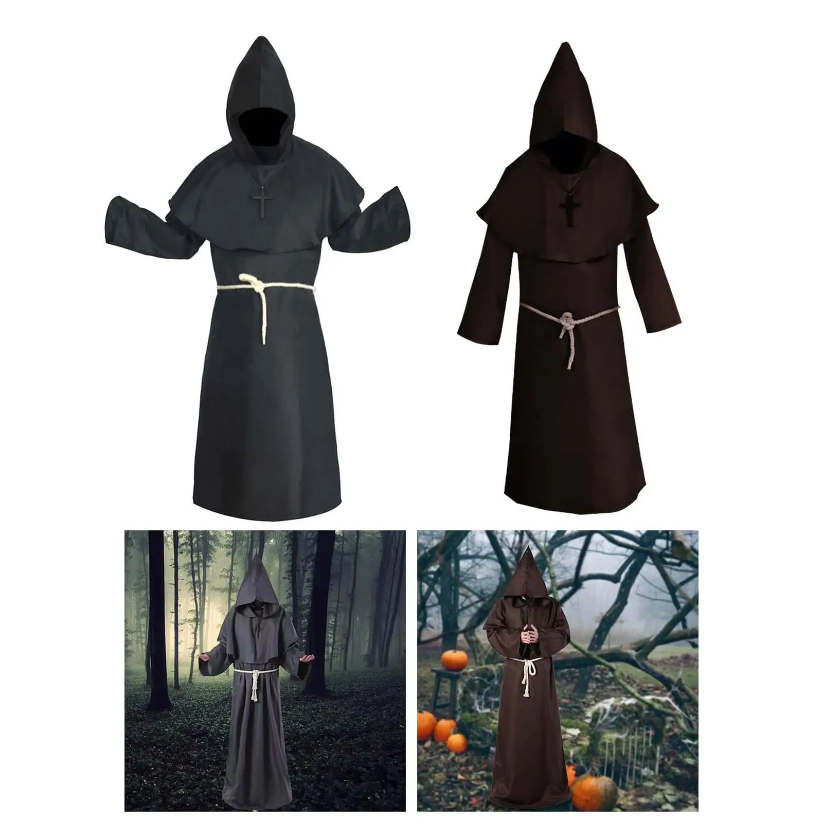 

Friar Medieval Robe Monk Priest Robe Wizard Uniform Outfit Horror Friar Cloak Medieval Monk Robe for Festival Dress Up Adults