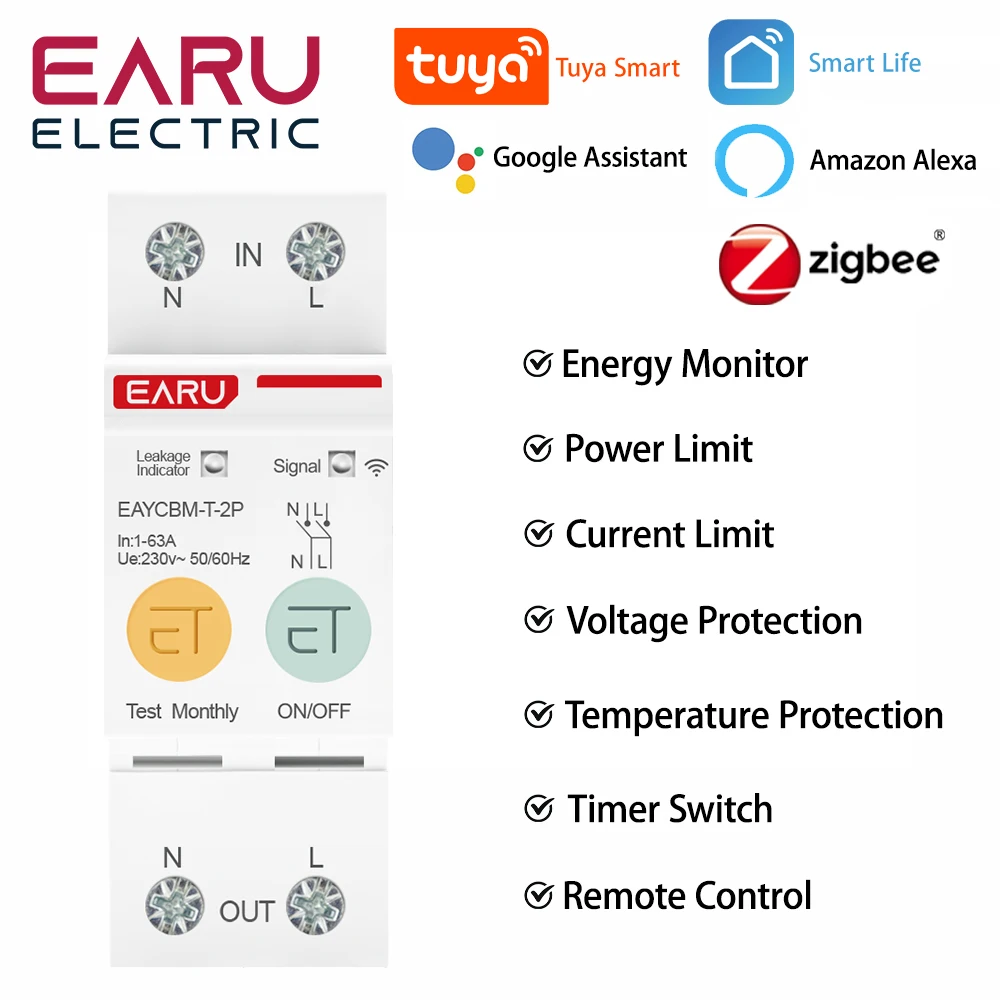 

EARUELECTRIC Мини умный автовыключатель 2P TUYA Zigbee WIFI