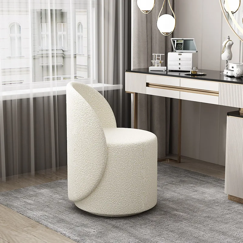 White Spinning Swivel Backrest Pouf Bedroom Makeup Ottoman Dressing Chair Adults Gift