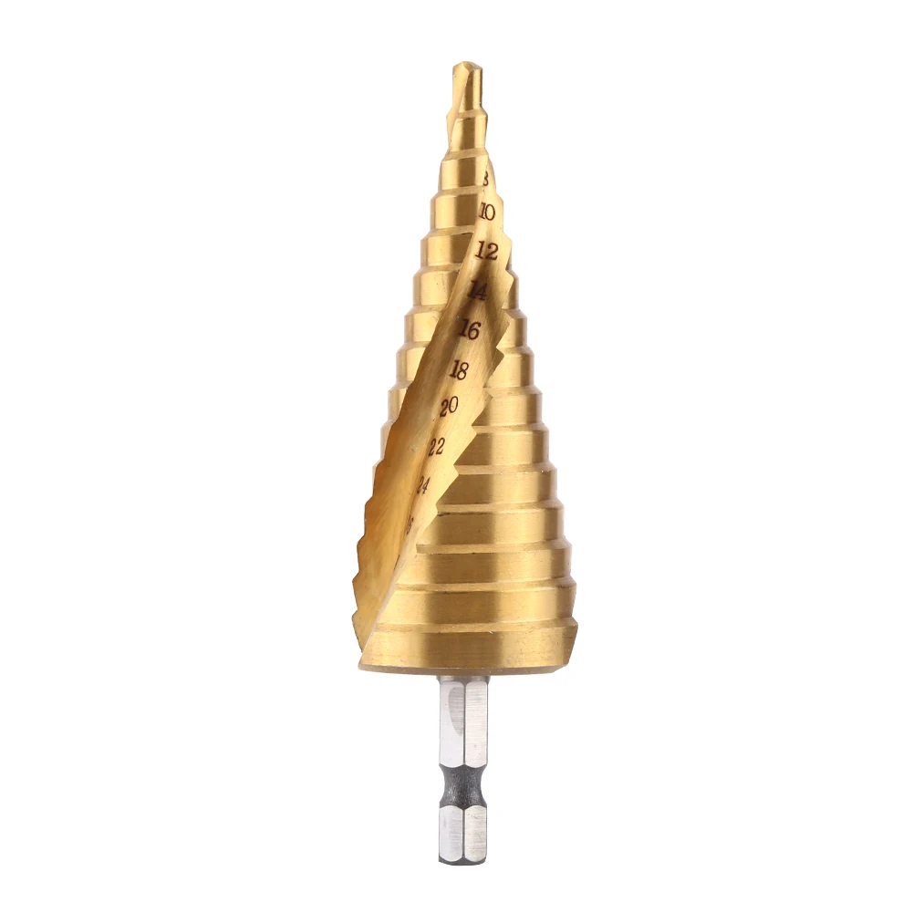 

1pc High Speed Steel Titanium Coated Step Drill Bit Spiral Flute Hex Shank Power Tools 4-32mm Step Drill Bit