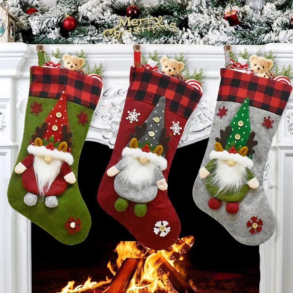 

New Year 2023 Large Christmas Stockings Faceless Santa Gnome Doll Socks Xmas Candy Gift Bag Christmas Tree Pendant Home Decor