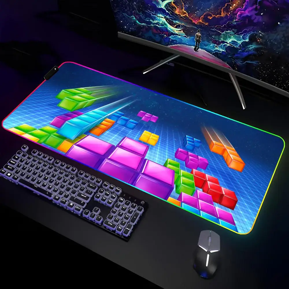 Фото Коврик для мыши TETRIS, игровой коврик для клавиатуры RGB, коврик для игровых ноутбуков, светодиодный коврик для мыши, защитный коврик для стола, коврики для мыши в стиле аниме №1