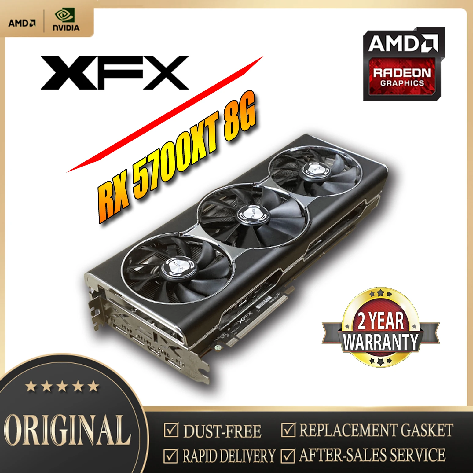 XFX Graphics Cards  RX5700XT 8GB Triple Fans 7nm 256bit PCIE4.0X16 Video Desktop PC Computer Game Map Used