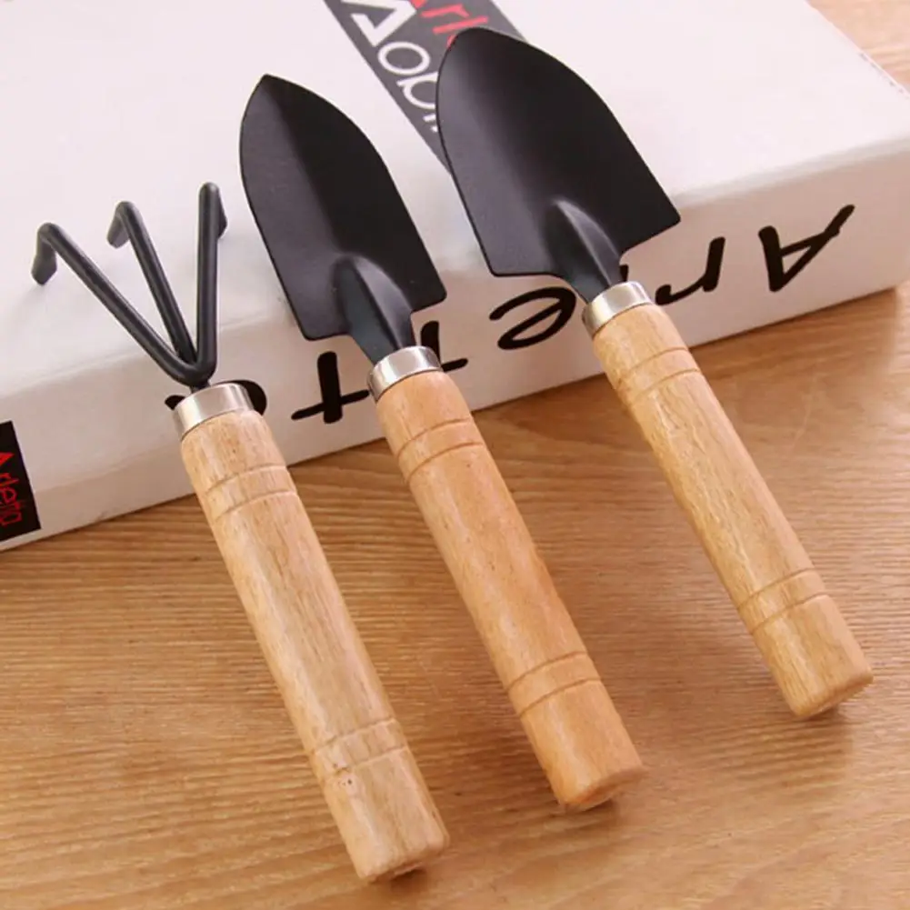 

3pcs Mini Garden Shovel Rake Spade Herramientas Bonsai Tools Set Wooden Handle For Flowers Potted Plant