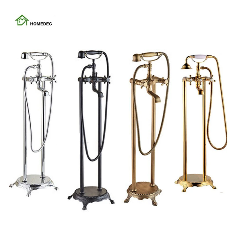 

Floor Mounted Shower Mixer copper Bathtub Faucet Free Stand clawfoot Tub Faucets Hand Shower Set