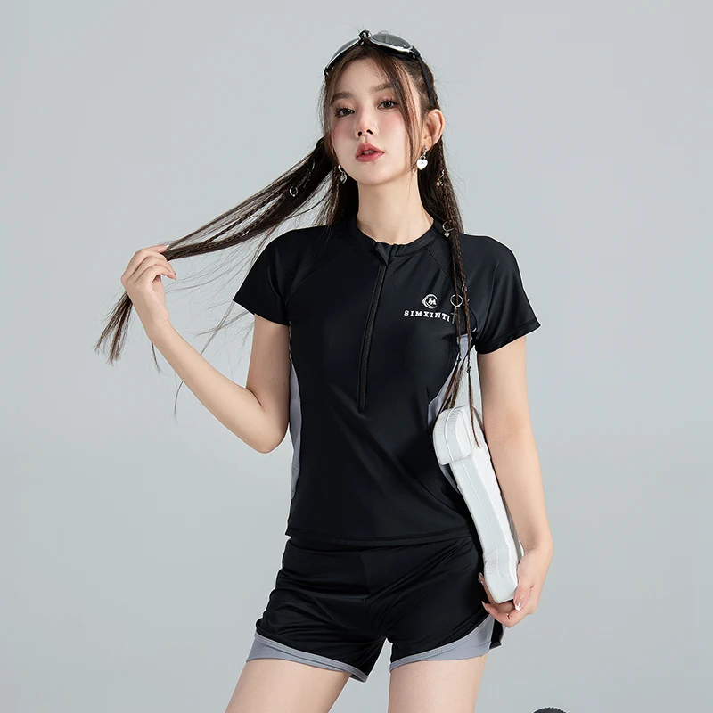 

Womens Two Piece Rash Guard Full Zipper Short Sleeve Swimsuit for Women Surfing Bathing Suit Swim Shirt Sports Wear 2023