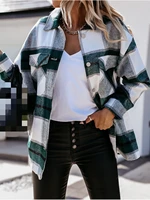2022 spring plaid womens shirt coat casual long sleeve loose elegant jacket female autumn fashion office lady outerwear clothes