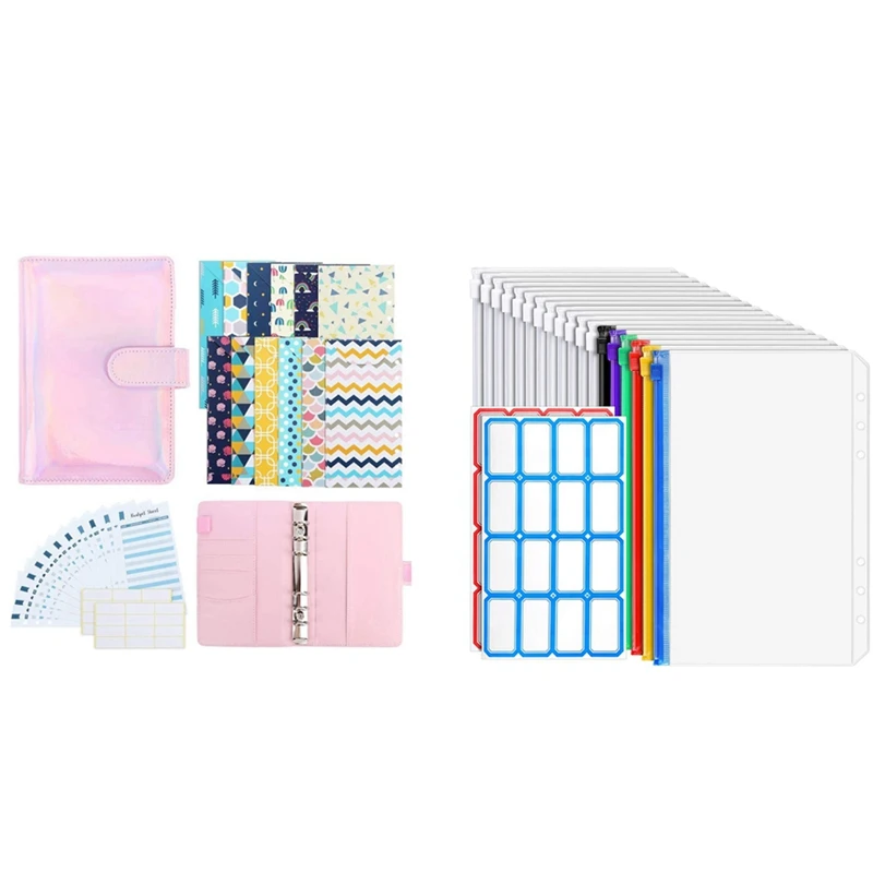 

28PCS Budget Planner System Organizer Binder Cash Envelope With 12PCS Transparent Bags, Zipper Binder Envelopes