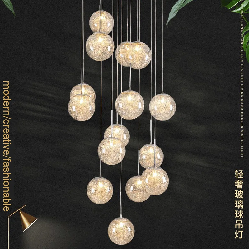 Звездная Люстра для лестниц дуплексная стеклянная сферическая длинная лестница