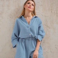 100 cotton pj set female summer spring autumn soft comfortable pyjamas button closure women girls sleepwear new design pijamas