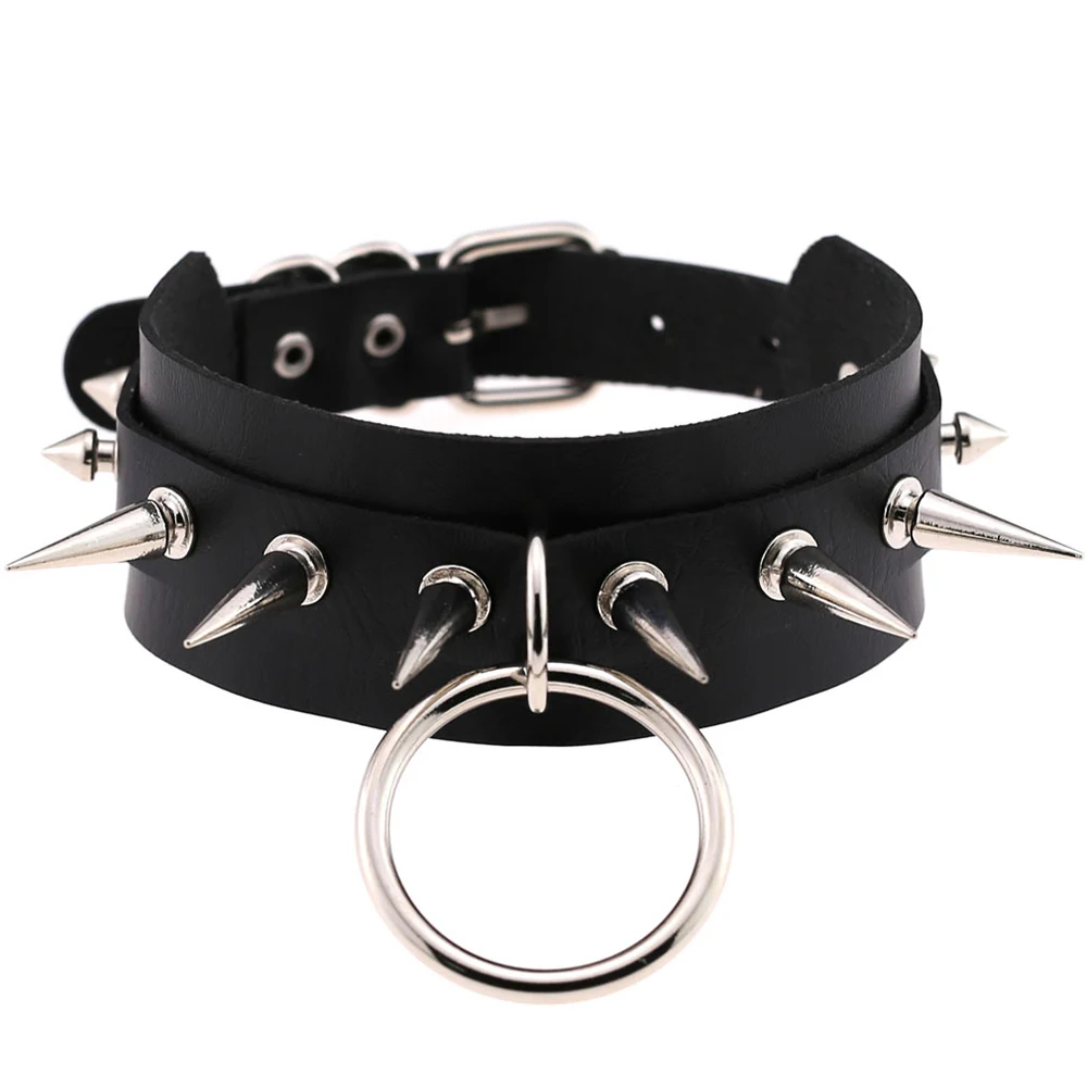 

Metal O-Round Punk Gothic Chokers Women Men PU Leather Silver Color Spike Rivet Stud Collar Necklace Statement Party Jewelry