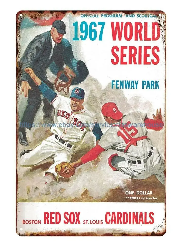 

Cardinals против Red Sox 1967 Мировая Серия, бейсбольная программа Fenway Park metal tin