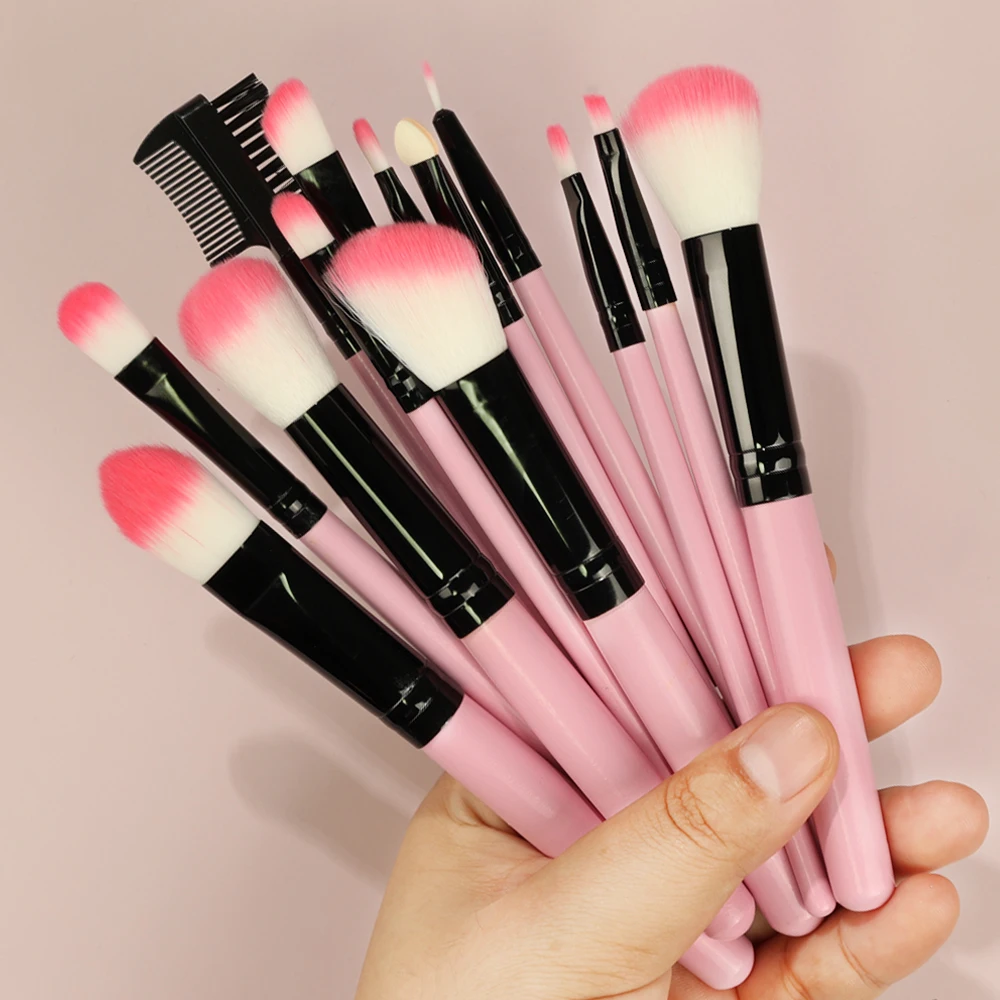 Pink 13Pcs Makeup Brushes Tool Cosmetics Brush Kit Powder Eye Shadow Foundation Blush Blending Beauty Pinceles De Maquillaje