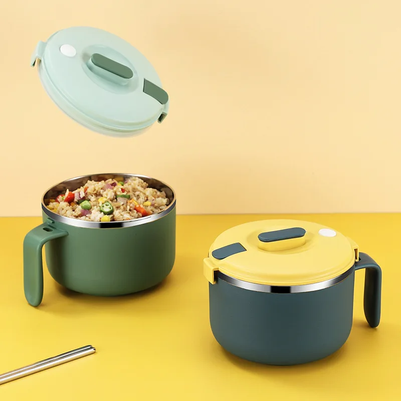 

Stainless Steel Instant Noodle Bowl with Handle Student with Lid Lunch Box Sealed Bento Rice Bowl Dormitory Instant Noodle Bowl