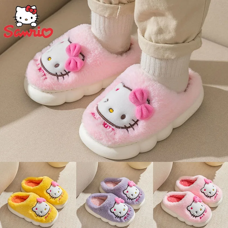 

Hello Kitty Cotton Slippers Sanrio Anime Kawaii Plush Anti-slip Flat Shoes Winter Cartoon Home Warm Cotton Comfortable Shoes Y2K