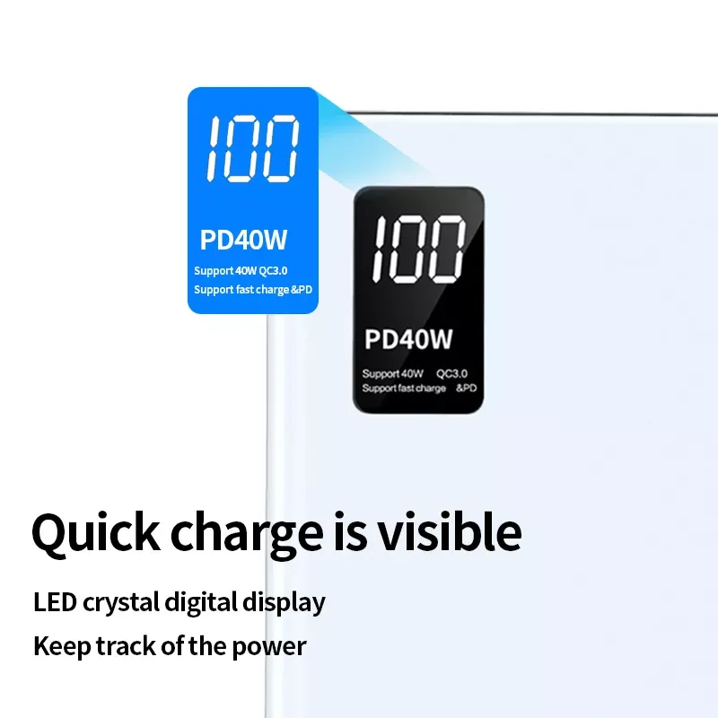 

20000 mAh Fast Charging Power Bank Portable Digital Display External Battery Built in Cables For iPhone 13 12