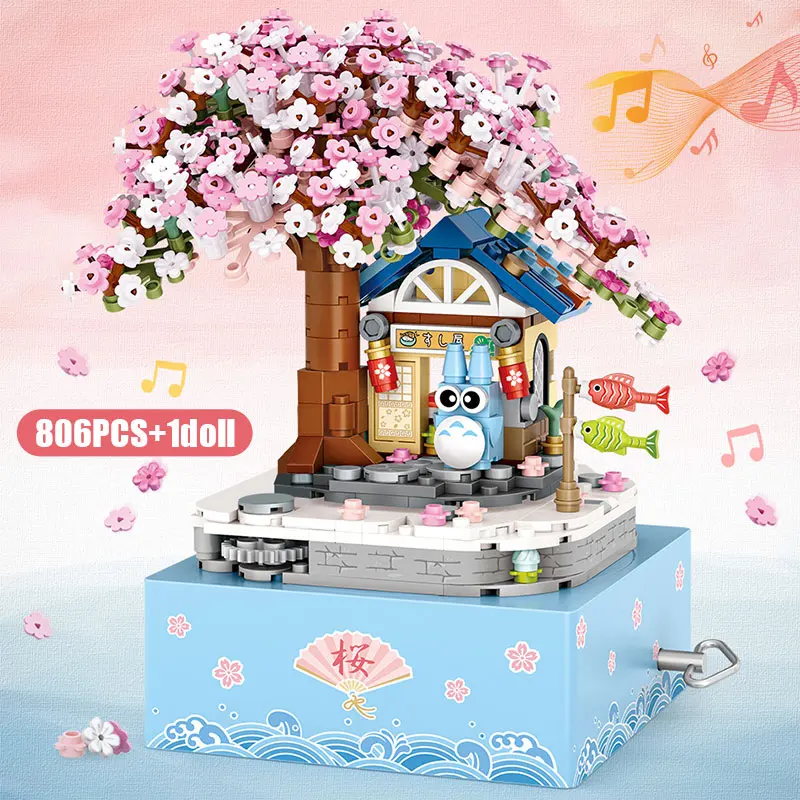 

Myvision Mini Cherry Blossoms Rotating Music Box Building Blocks City Friends Tree House DIY Bricks Toys for Girls Children Gift