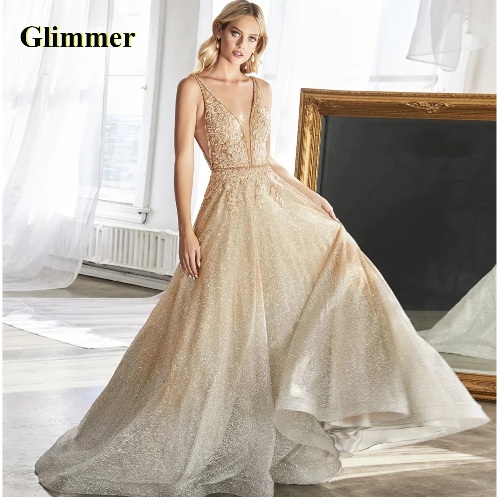 

Glimmer Glitter Evening Dress Deep V-Neck Formal Prom Gowns Dropping Shipping Vestidos De Fiesta Abendkleider Robe Ball Stretch