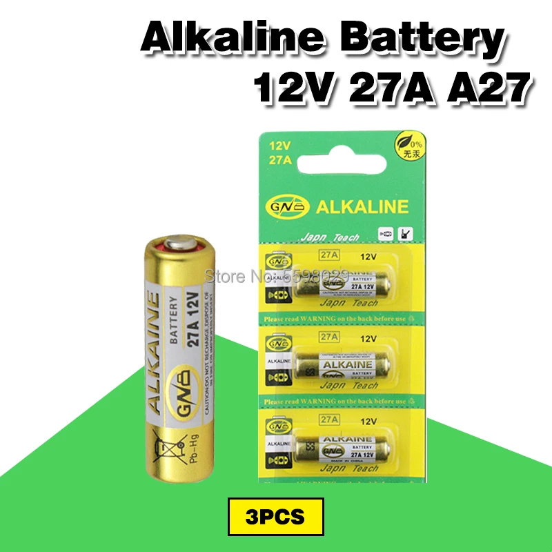 

3PCS 12V A27 27A G27A MN27 MS27 GP27A L828 V27GA ALK27A A27BP K27A VR27 R27A Alkaline Dry Battery for Alarm Doorbell Car Remote