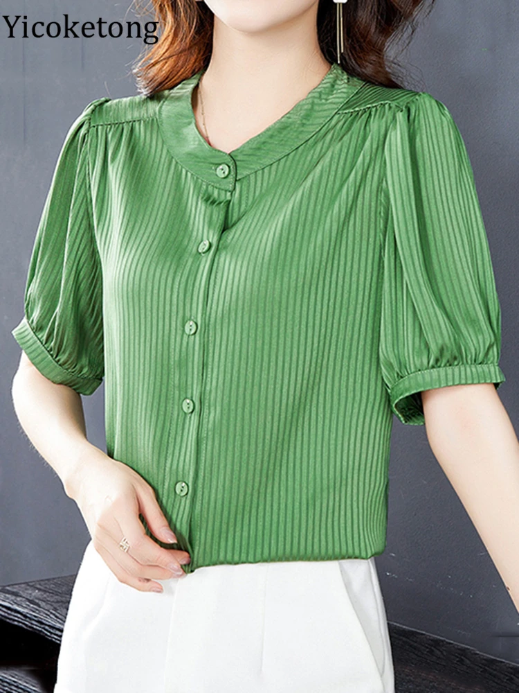 Женская шифоновая блузка с коротким рукавом V-образным вырезом - купить по