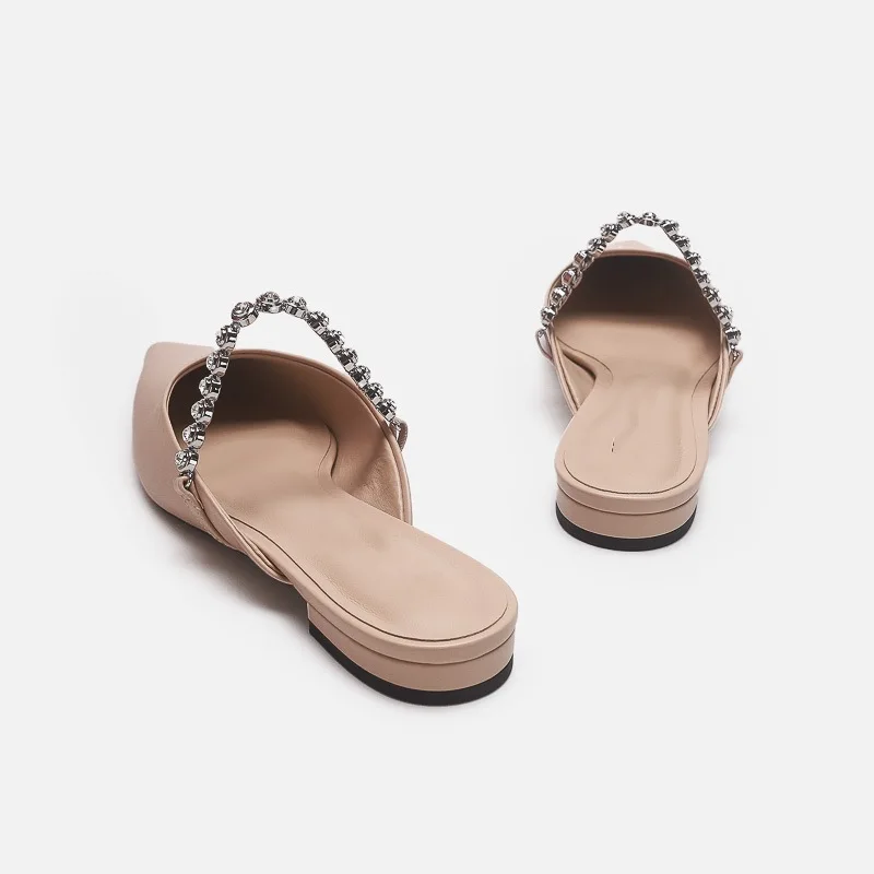 Bling Flats Mules Shoes Women Pionted Toe Shining Chain Flip Flops Summer Sandals Outdoor Office Ladies Shoes Handmade