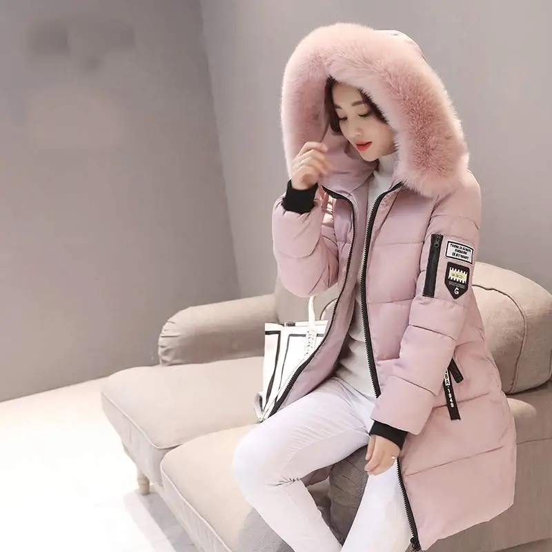 Women's Down Parkas Winter Jacket Big Fur Collar Thick Slim Coat Fashion Hooded Cotton Outerwear Long Winter Woman Coat 2023