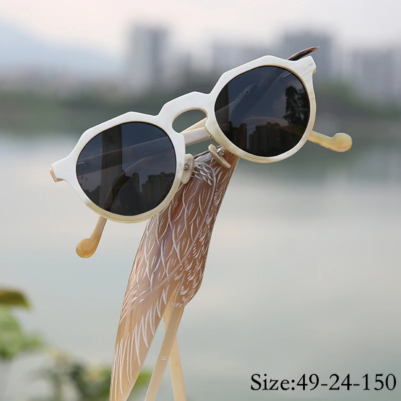 Limited Vintage Irregular Polygon Handcraft Sunglasses Natural Buffalo Horn Frame UV400 Polarized Lens Women Men High Quality