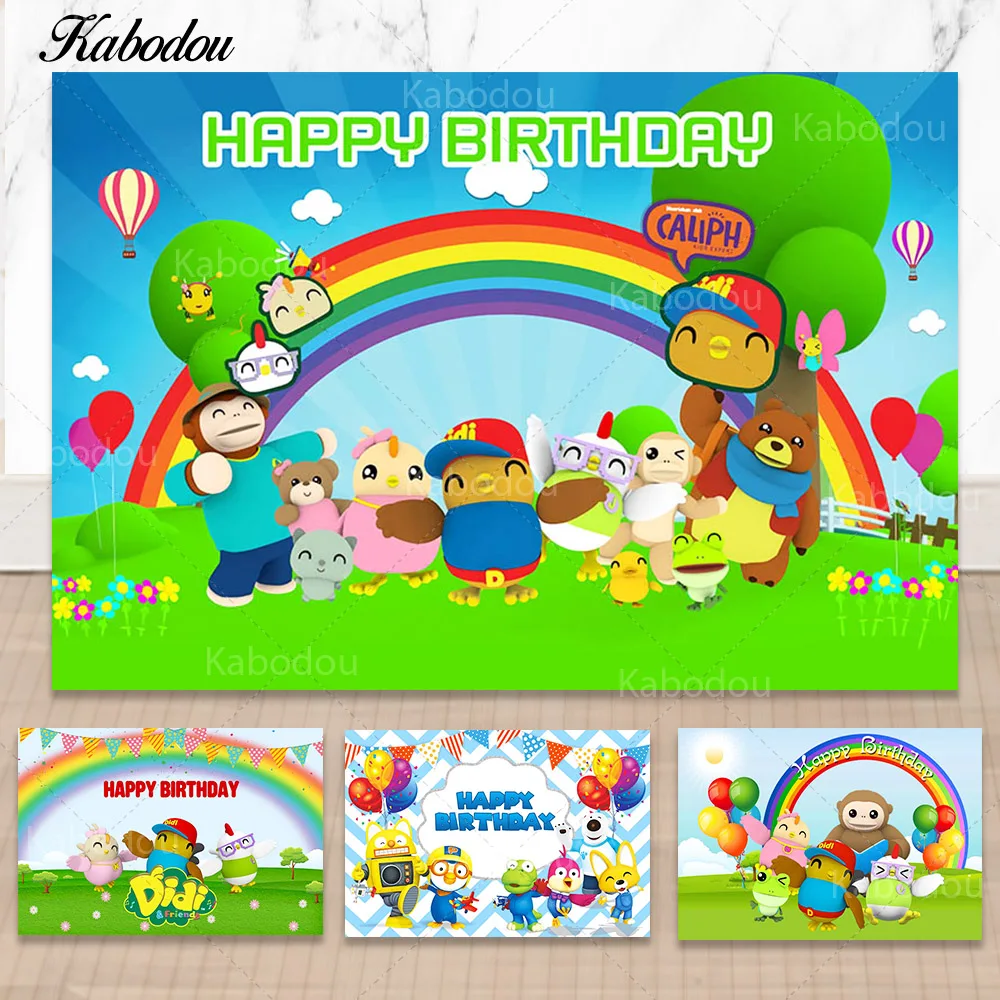 

Kabodou Didi & Friends Photography Backdrop Birthday Party Background Cartoon Bird Rainbow Vinyl Photo Decorate Props