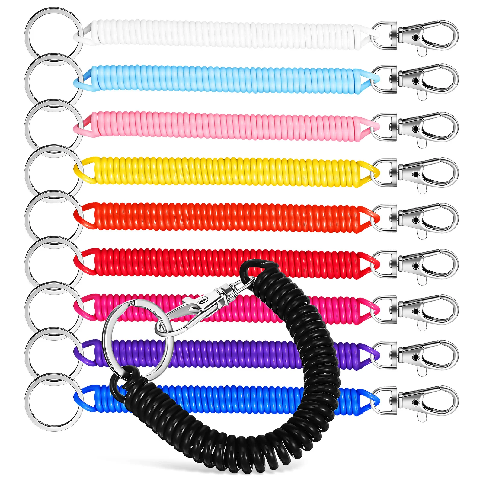 10 Pcs Key Chain Car Spiral Stretchy Spring Coil Keychain Lanyard Rings Elastic Plastic Man Retractable |