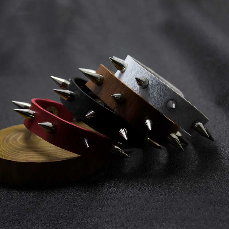 

Metal Cone Stud Spikes Rivet PU Leather Biker Wristband Wide Cuff Punk Rock Bracelets Bangles For Women Men