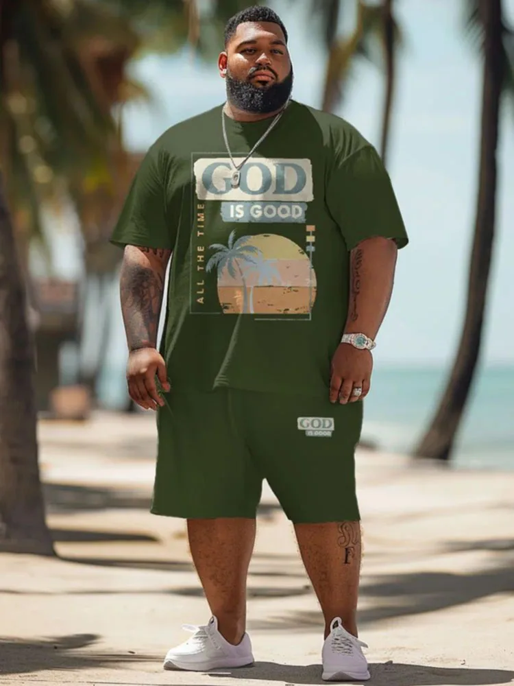 Мужские свободные шорты Biggmans с зеленым принтом повседневные круглым вырезом