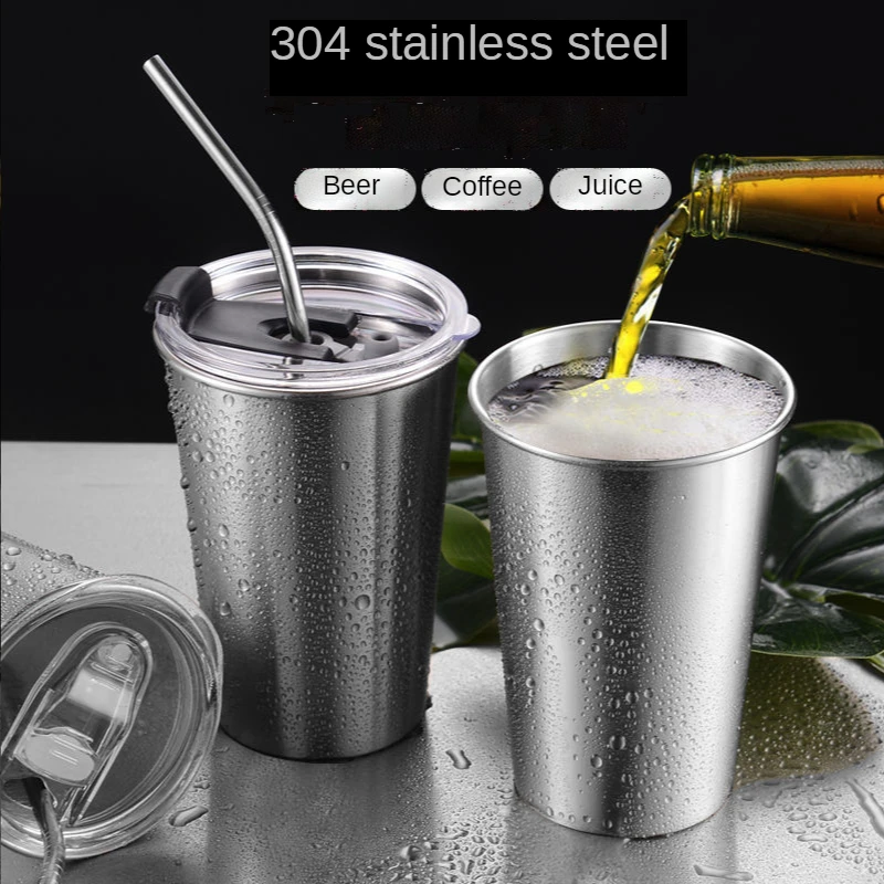 

304 single-layer stainless steel juice cold drink beer mouthwash cup water cup office home simple sports wind straw cup