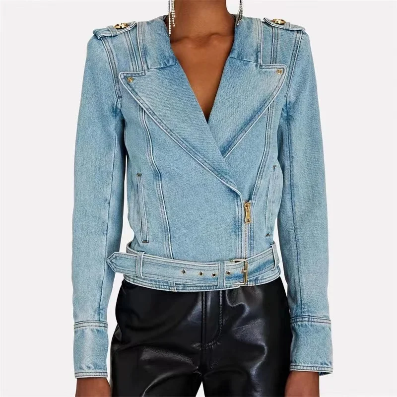 

Denim Jacket Women 2023 Autumn New Korean Fashion Asymmetric Women's Coat Vintage Washed Pure Cotton Long Sleeved Top y2k traf