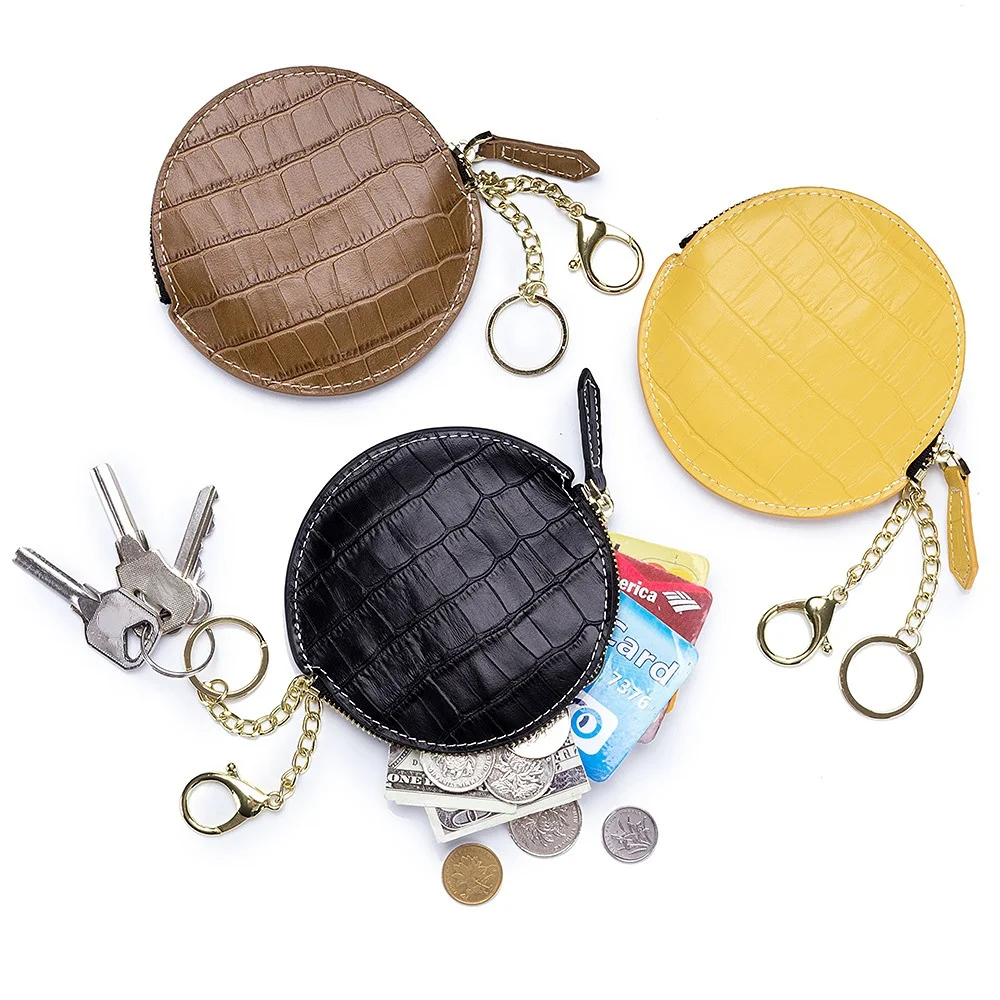 

Genuine Leather Mini Coin Purse for Men Top Layer Cowhide Wallet Women Zipper Vintage Card Bag Round Short Lady Wallet Key Case