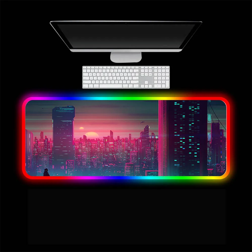 Игровой коврик для мыши Sunset City HD обои RGB размер XXL настольный мини-ноутбук со