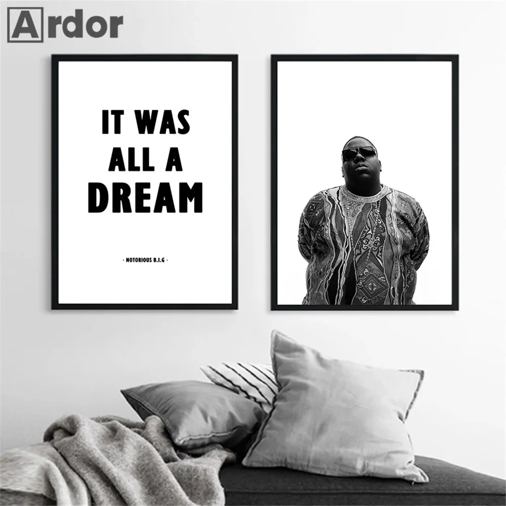

It Was All A Dream Biggie Smalls Quotes Poster Rap Canvas Painting Notorious BIG Letter Wall Art Print Pictures Bedroom Decor