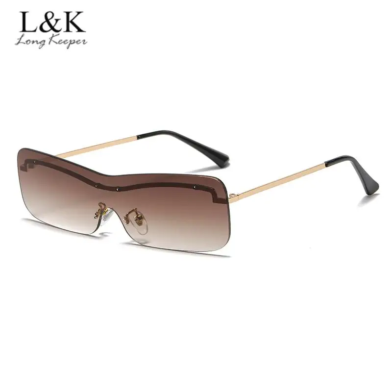 

Long Keeper New Rectangle Punk Sunglasses Goggle One Piece Rimless Sun Glasses Women Gradient Brown Shades Uv400 Fashion Eyewear