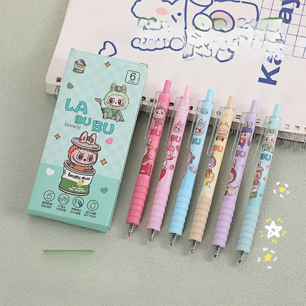 6pcs/set Kawaii LABUBU Anime PeripheralCartoon ST Black Szybkoschnący długopis żelowy o wysokim wyglądzie Artykuły papiernicze dla uczniów do