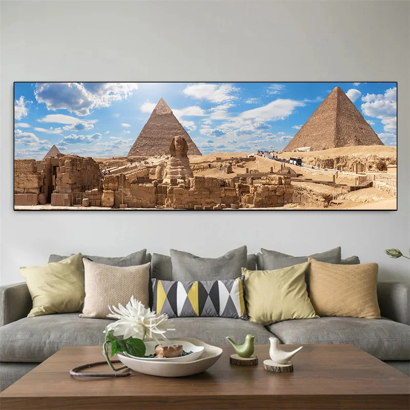 Современная панорамная Картина на холсте Пирамида хафре пейзаж Египет верблюд