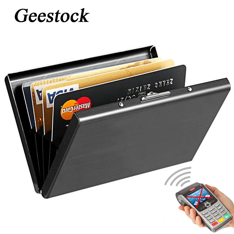 

Geestock Fashion Men Card Holder RFID Anti-theft Aluminum Antimagnetic Credit Card for Women Man Purse Business Organizer Wallet