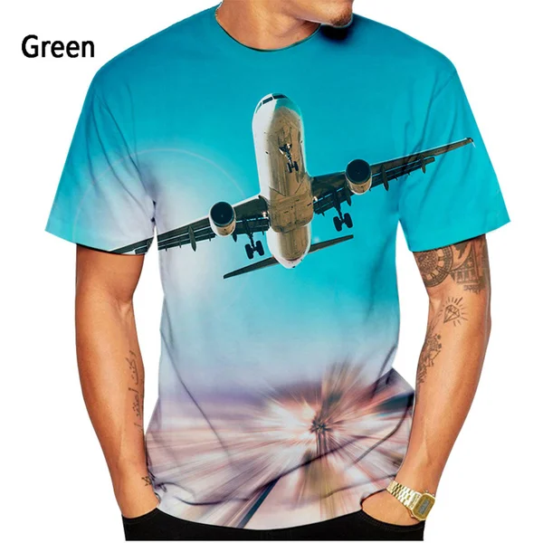 

Summer new fashion 3d t-shirt blue sky and airplane print t-shirt men's women's casual short-sleeved t-shirt