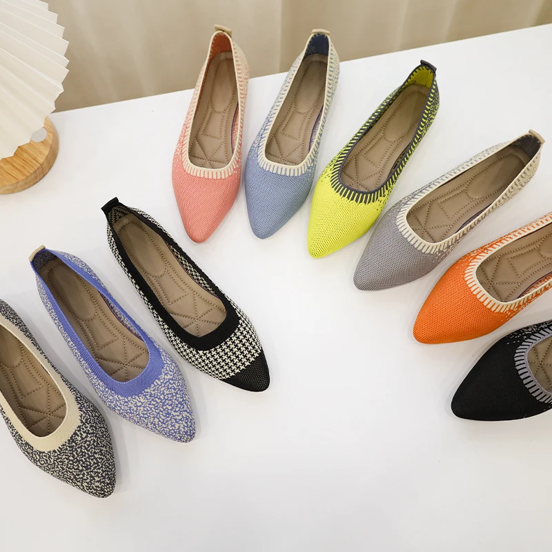 

Women Knitted Ballet Flat Shoes Trendy Pointed Toe Slip-on Flats Spring Summer Autumn Casual Shoes