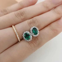 trendy 925 sterling silver 1ct oval lab grown emerald sutd earrings for women plated white gold emerald gemstone ear studs gift