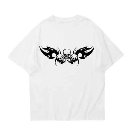 Футболка женская оверсайз с графическим принтом, эстетичная хлопковая рубашка в стиле хип-хоп, Повседневная Уличная одежда в стиле панк с черепом, Y2K, рок