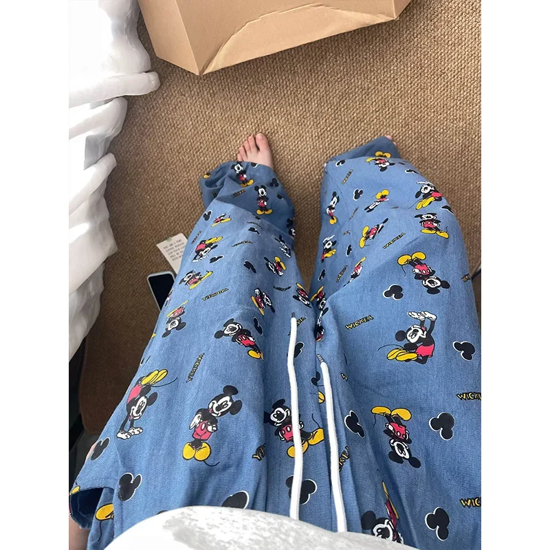 Осенние брюки Disney с Микки Маусом Длинная женская пижама шелковая женские